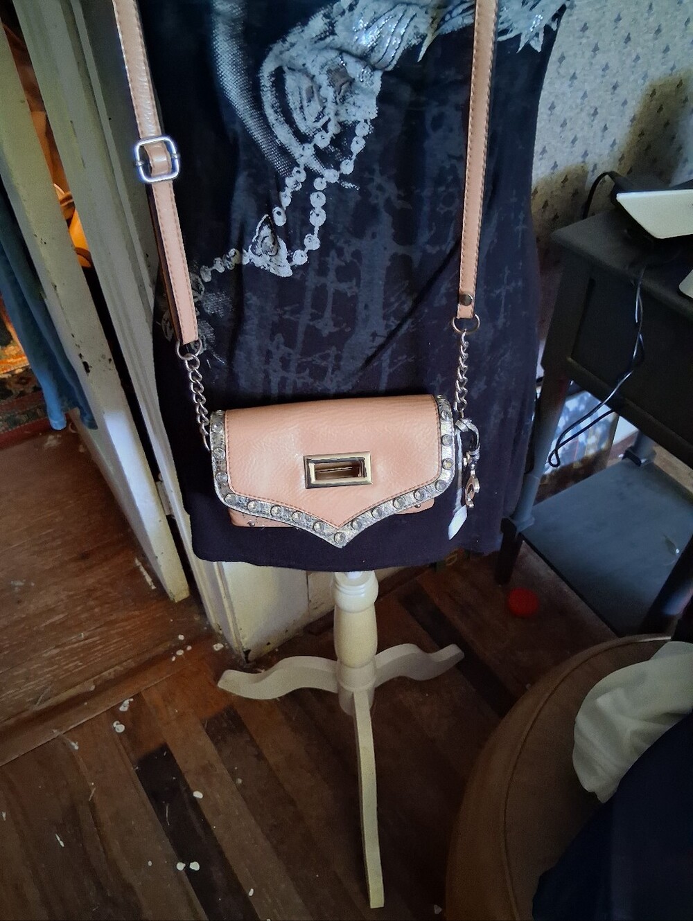 Miss Me Blush Pink Crossbody with Rhinestone Trim